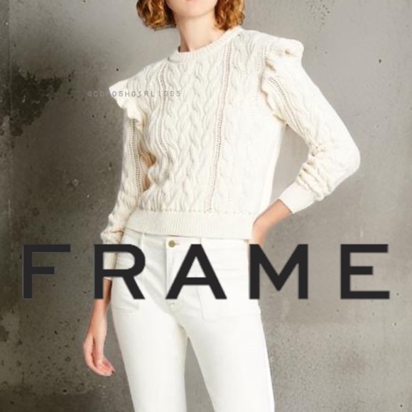 FRAME Sofia Ruffle Cable Knit chunky Sweater off white size Small - Picture 1 of 16